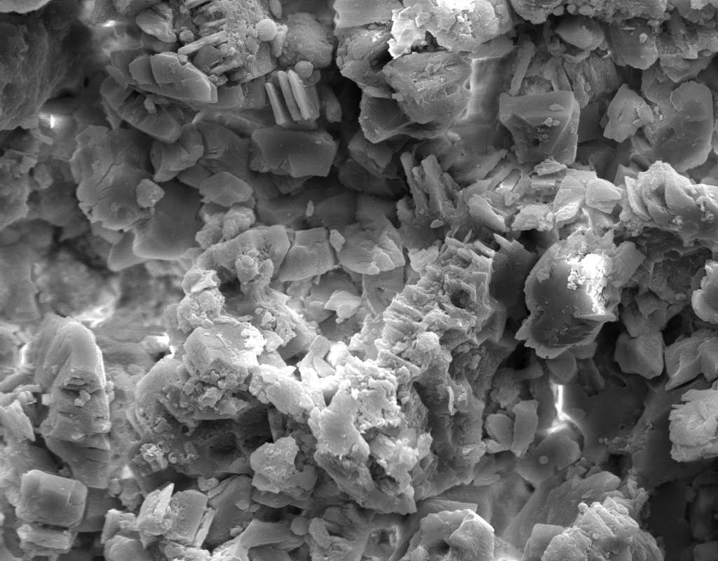 SEM micrograph of gypsum crystals.
